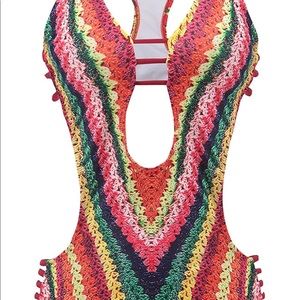 Colorful faux crochet monokini